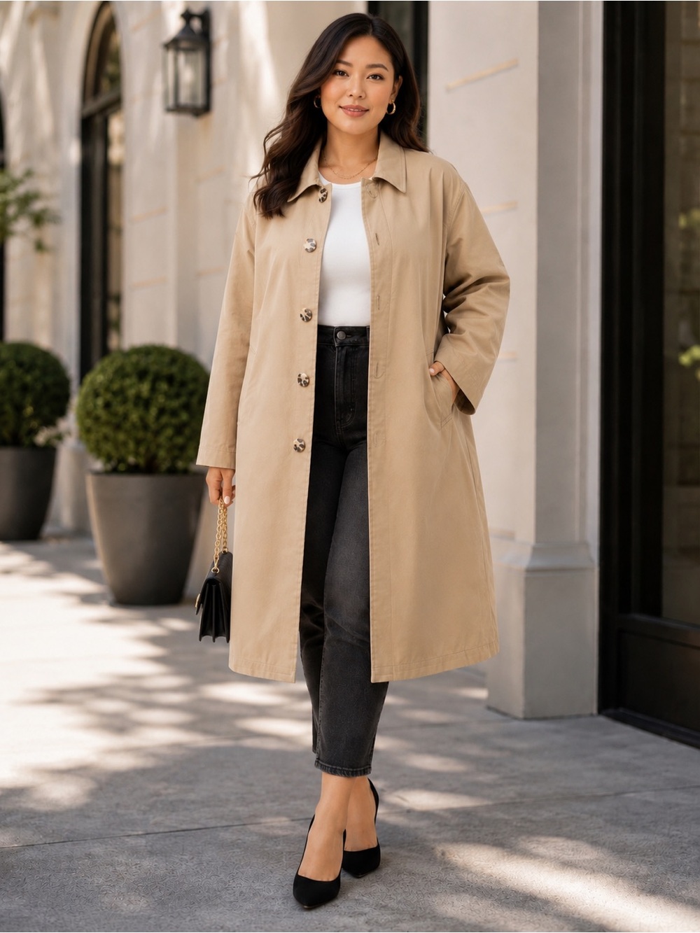 New Good American Women’s Mac Coat – Size Medium (Beige)